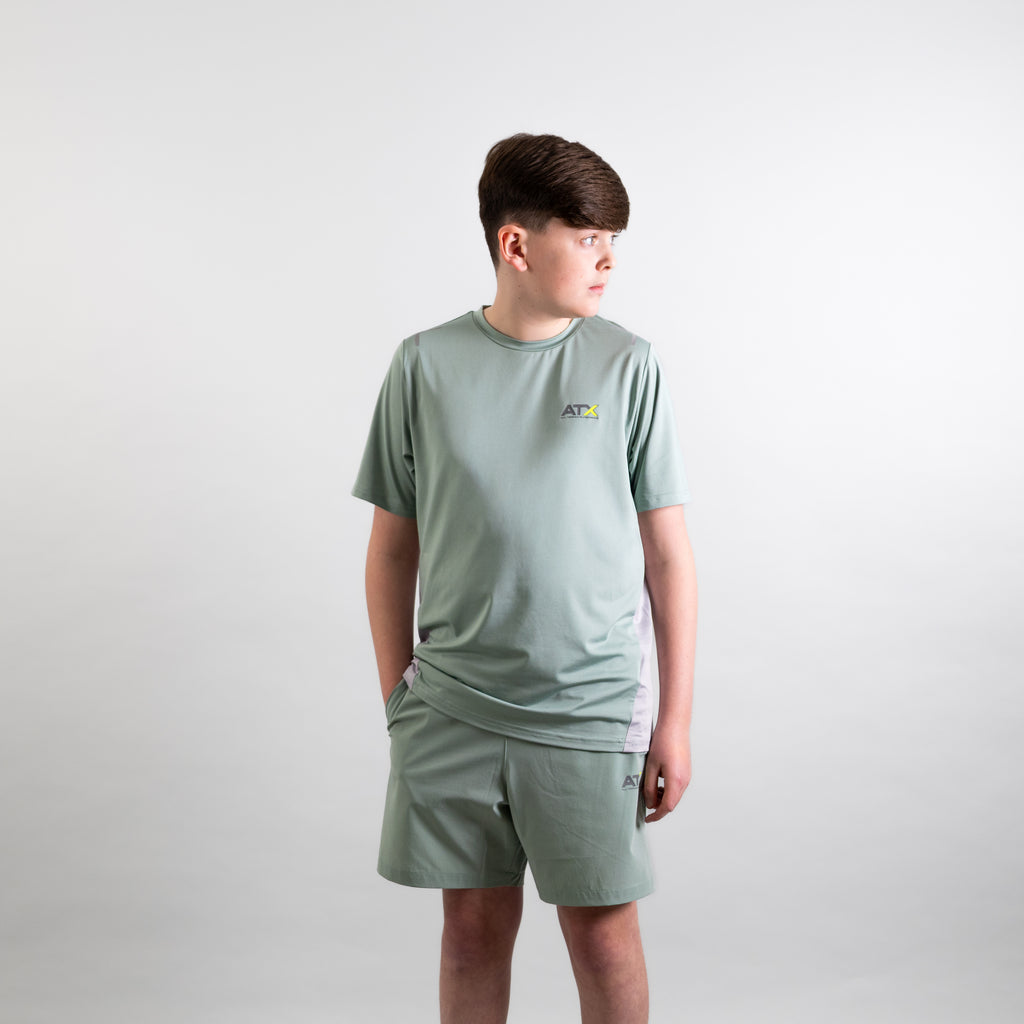 Juniors Granite T-Shirt / Shorts Set - Green/Grey