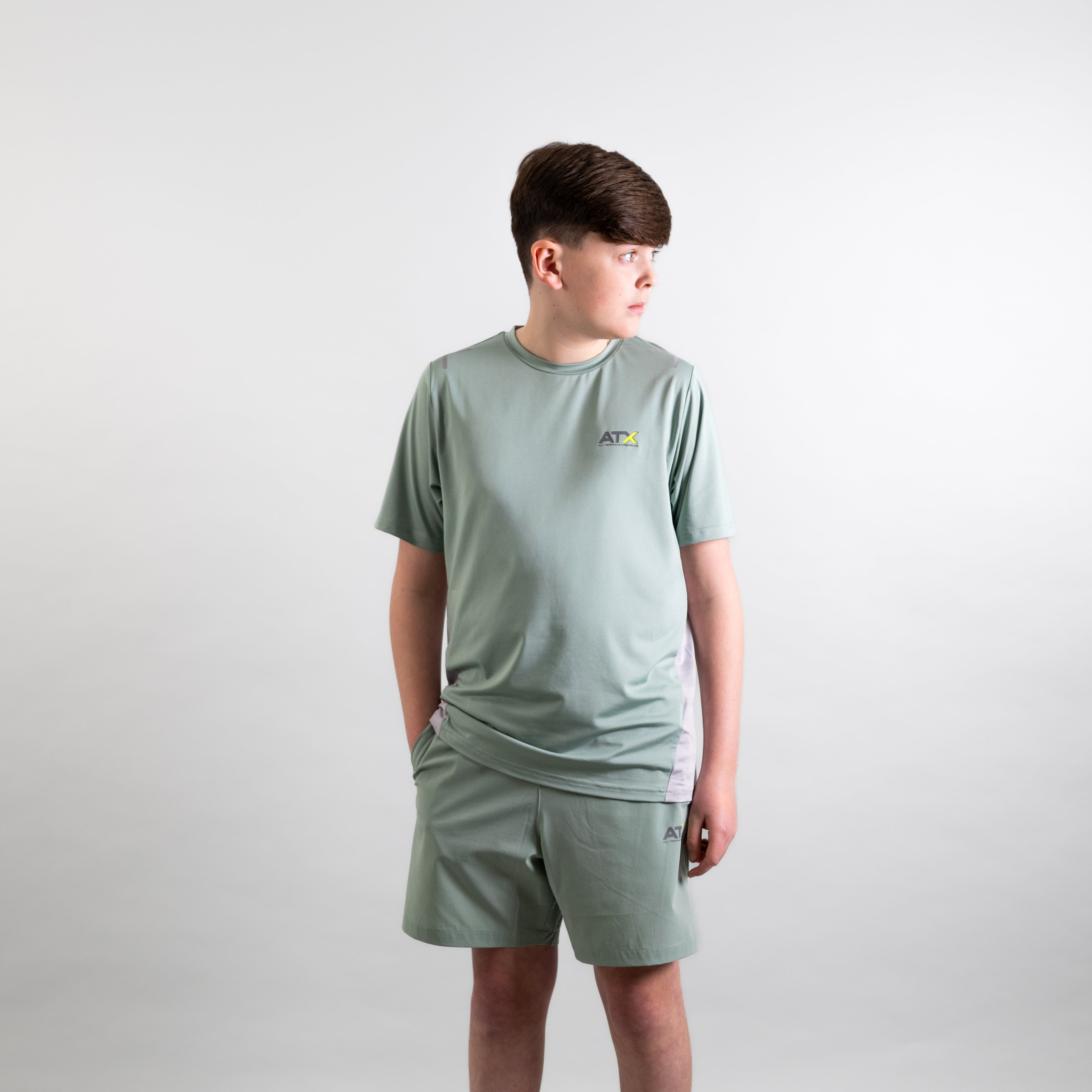 Juniors Granite T-Shirt / Shorts Set - Green/Grey