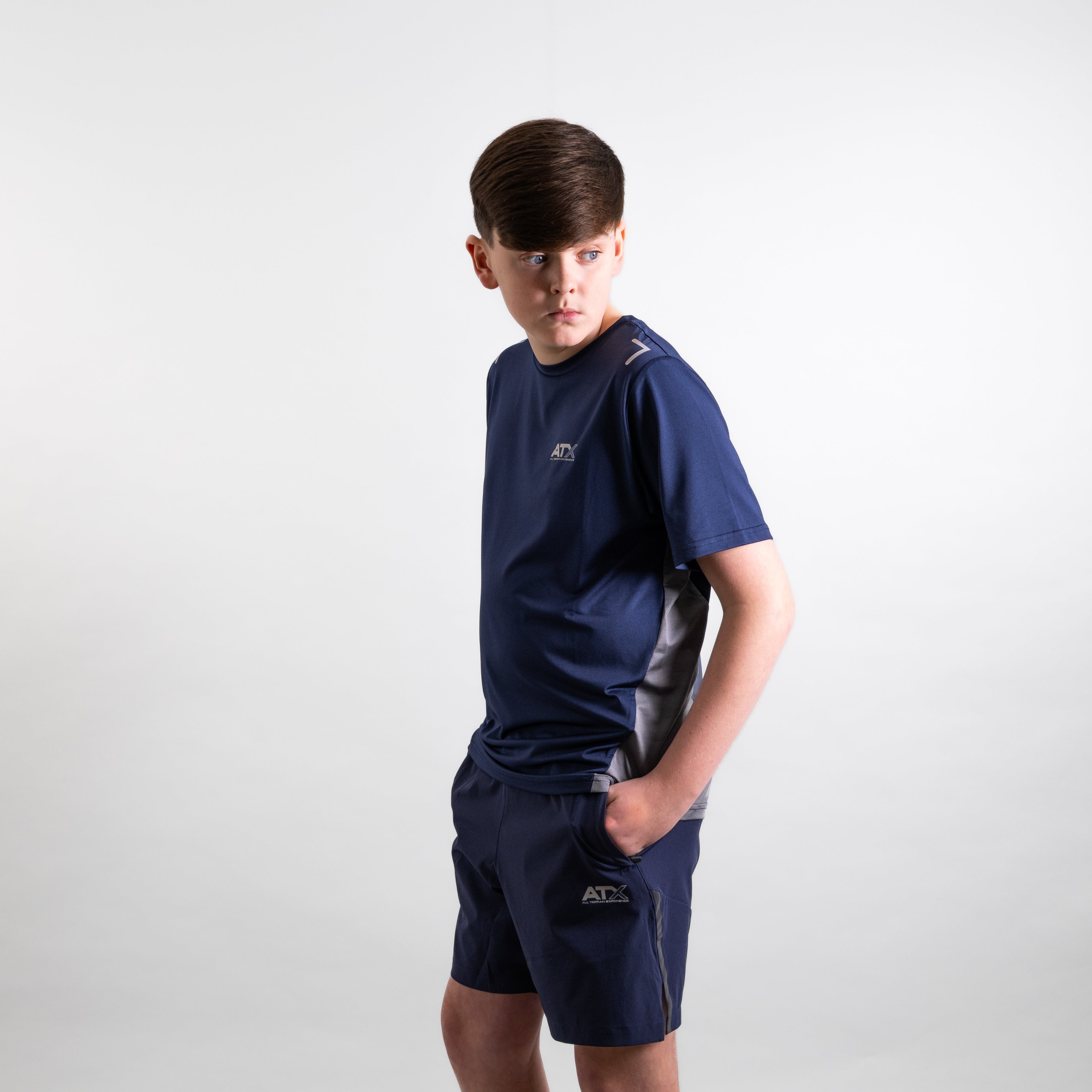 Juniors Granite T-Shirt / Shorts Set - Navy/Dark Grey
