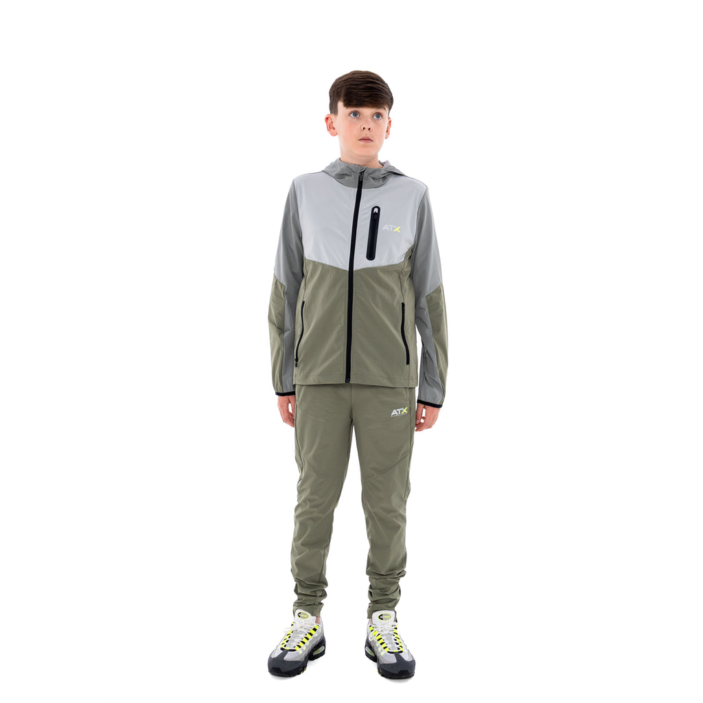 Juniors Traverse Tracksuit - Grey/Khaki Green