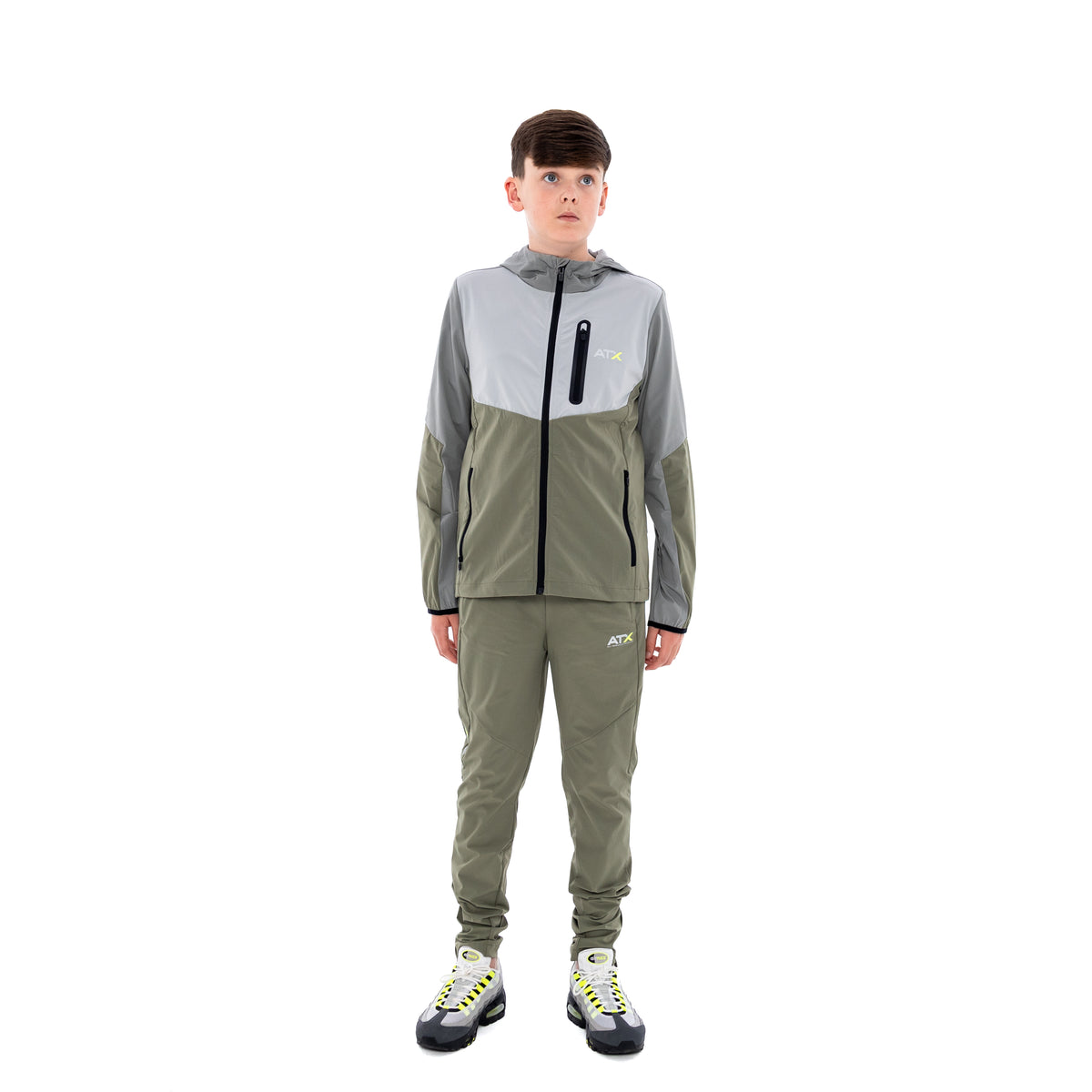 Juniors Traverse Tracksuit - Grey/Khaki Green