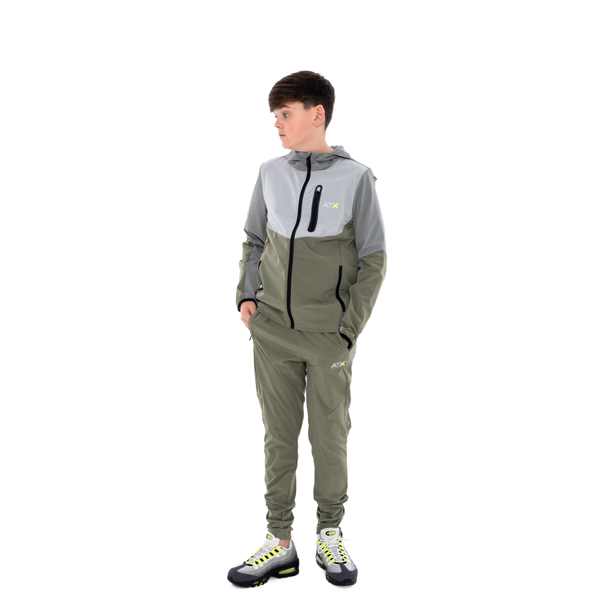 Juniors Traverse Tracksuit - Grey/Khaki Green