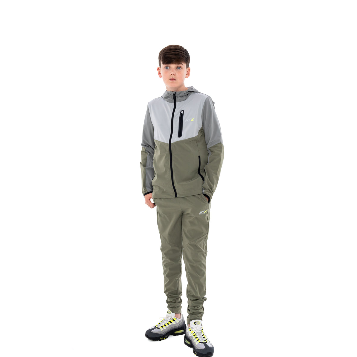 Juniors Traverse Tracksuit - Grey/Khaki Green
