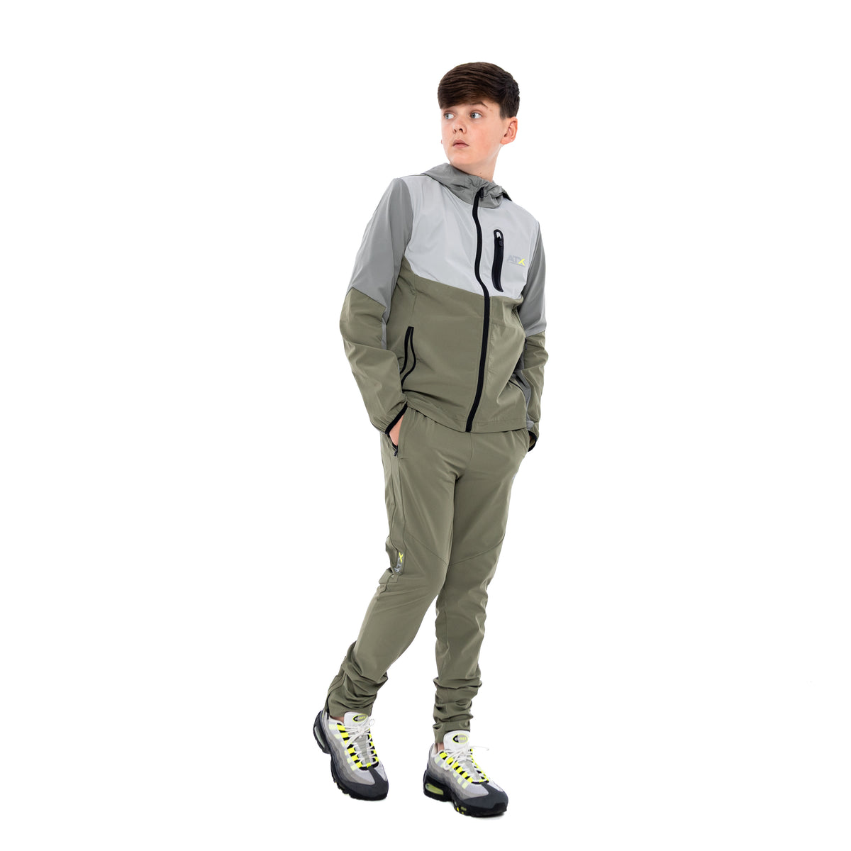 Juniors Traverse Tracksuit - Grey/Khaki Green
