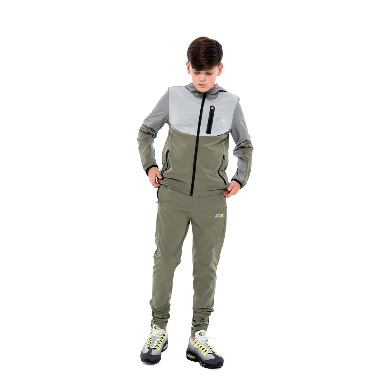 Juniors Traverse Tracksuit - Grey/Khaki Green