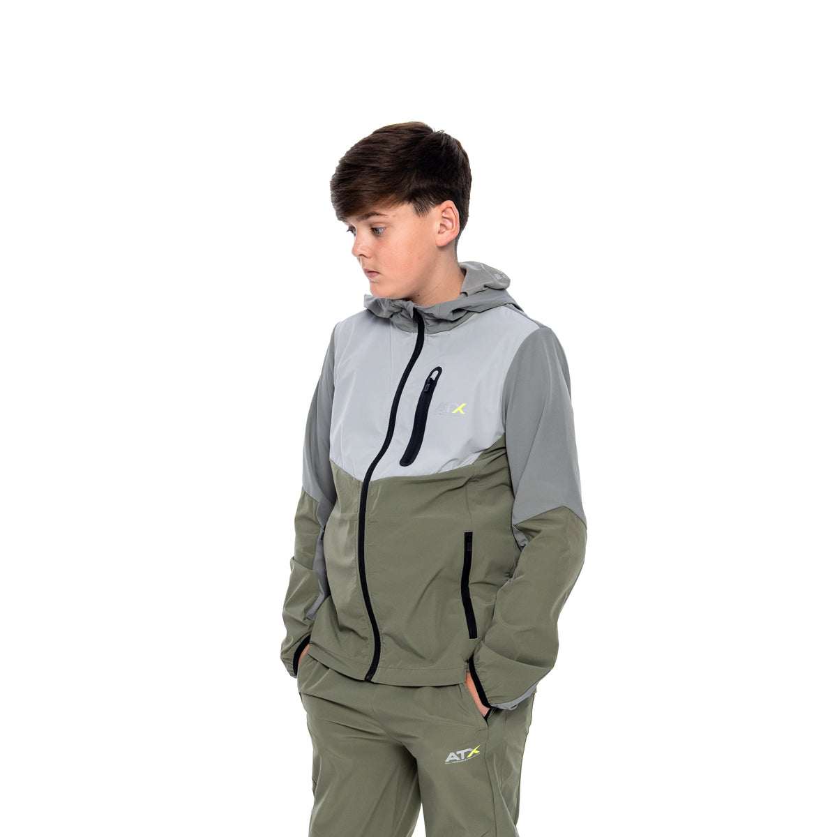 Juniors Traverse Tracksuit - Grey/Khaki Green