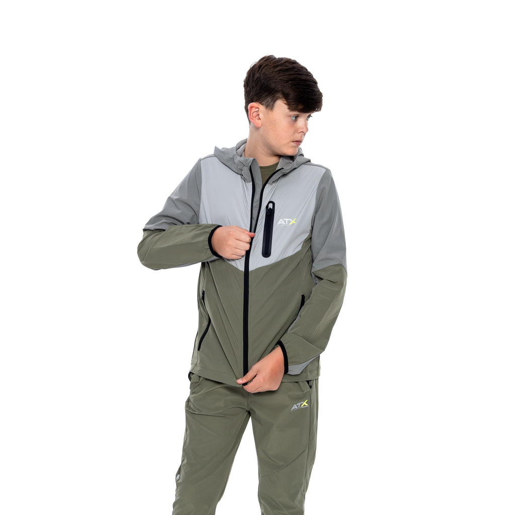 Juniors Traverse Tracksuit - Grey/Khaki Green